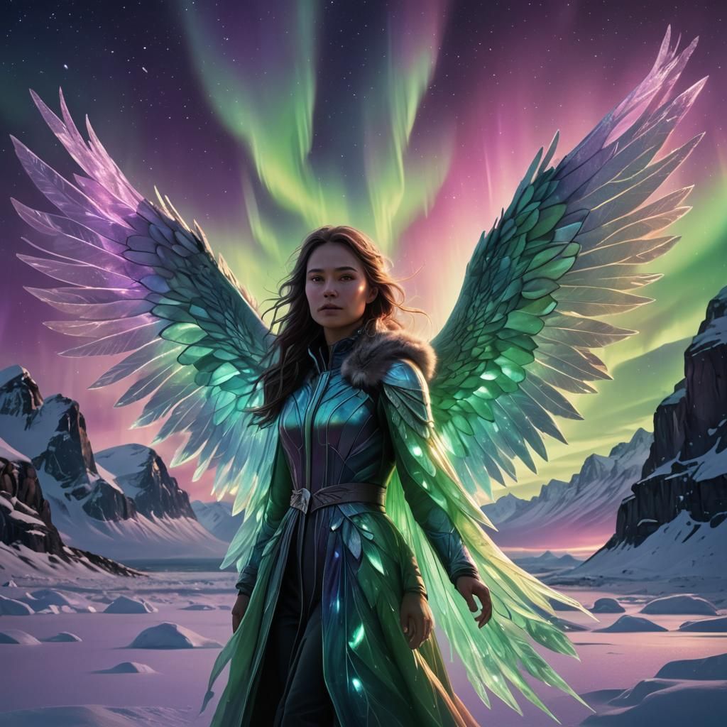 Aurora Angel in Arctic Landscape: Digital Fantasy Art