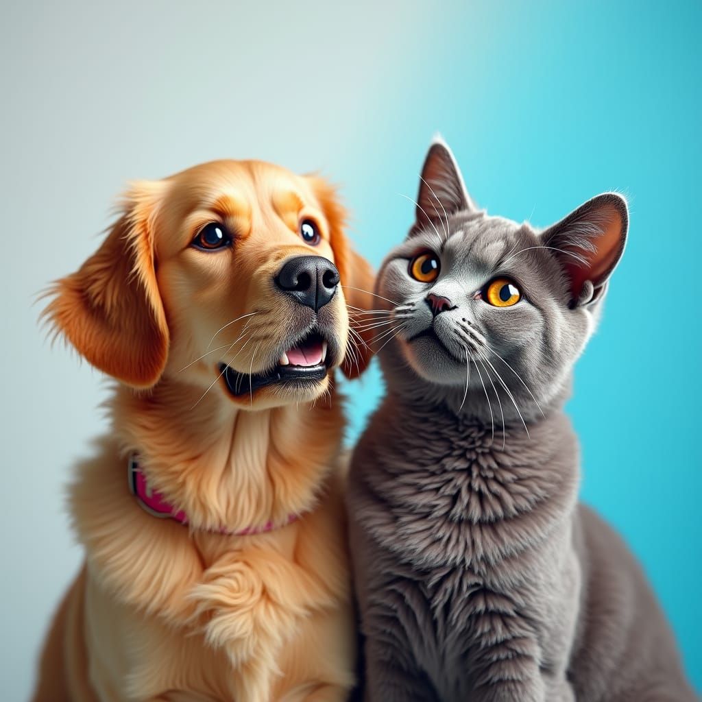 Happy Dog and Cat Portrait in Hyperrealism