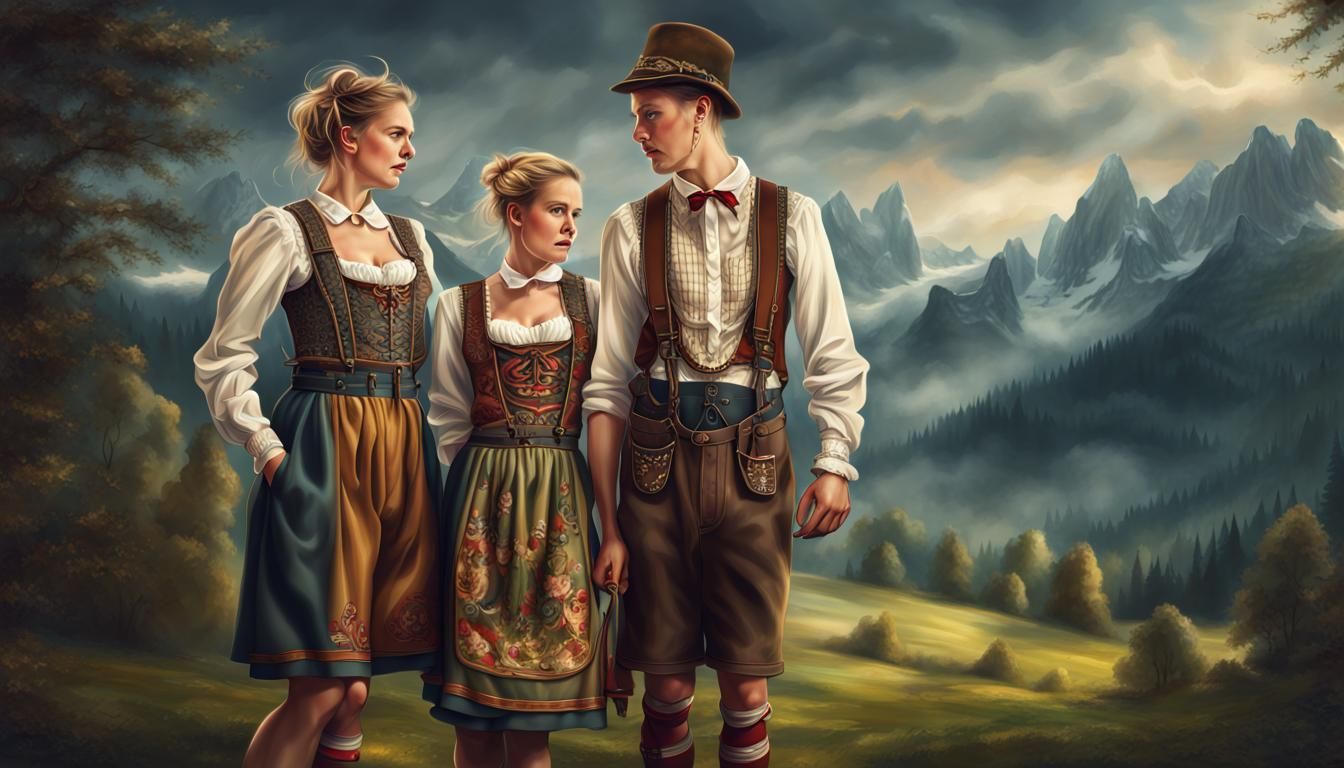 A digital painting of traditional Bavarian clothing, featuri...