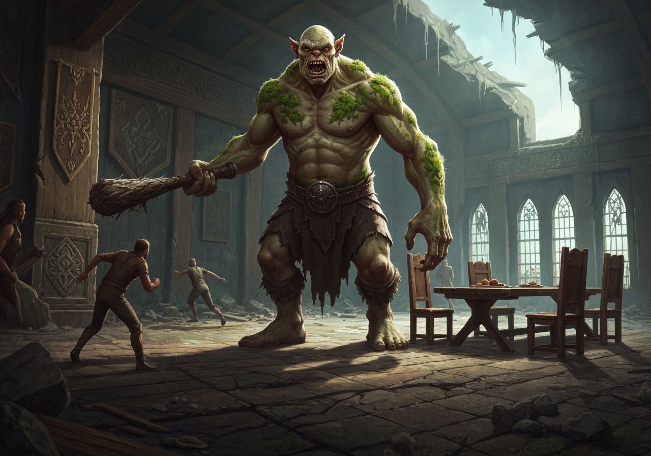 Hyperrealistic Ogre in Destroyed Viking Palace