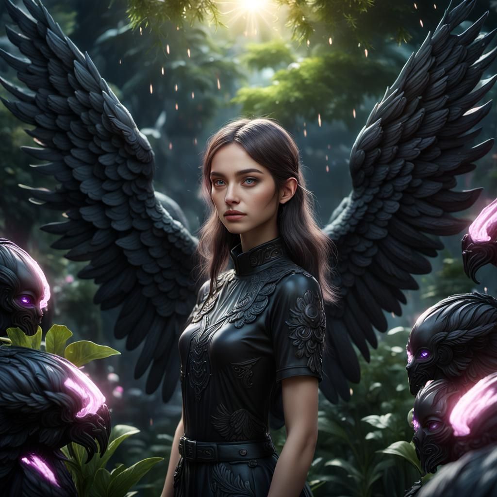 Angelic Guardian in Japanese Manga Style