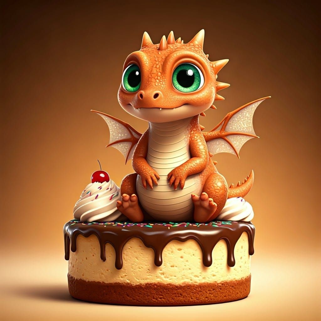 Orange Dragon on Cheesecake: Pixar-Inspired 3D Render