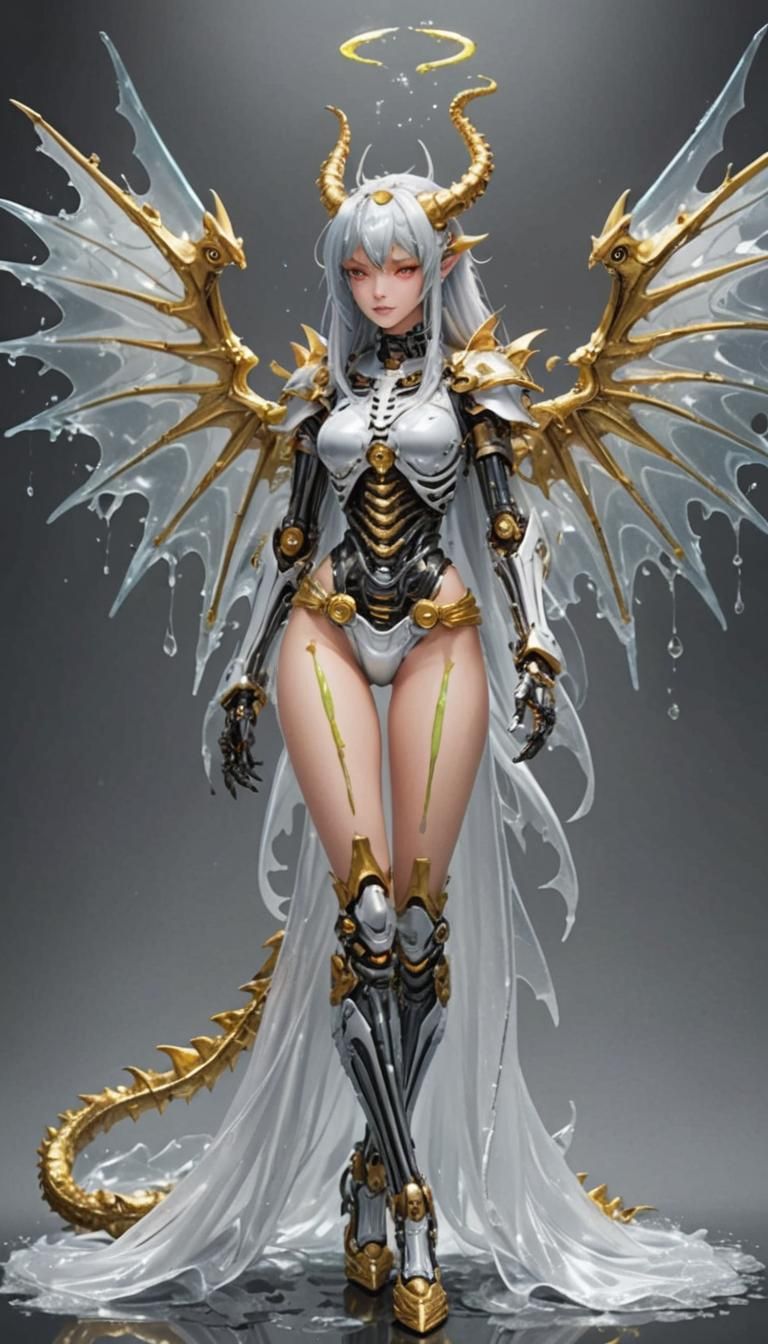 Chimera Girl with Robot Skeleton and Dragon Wings