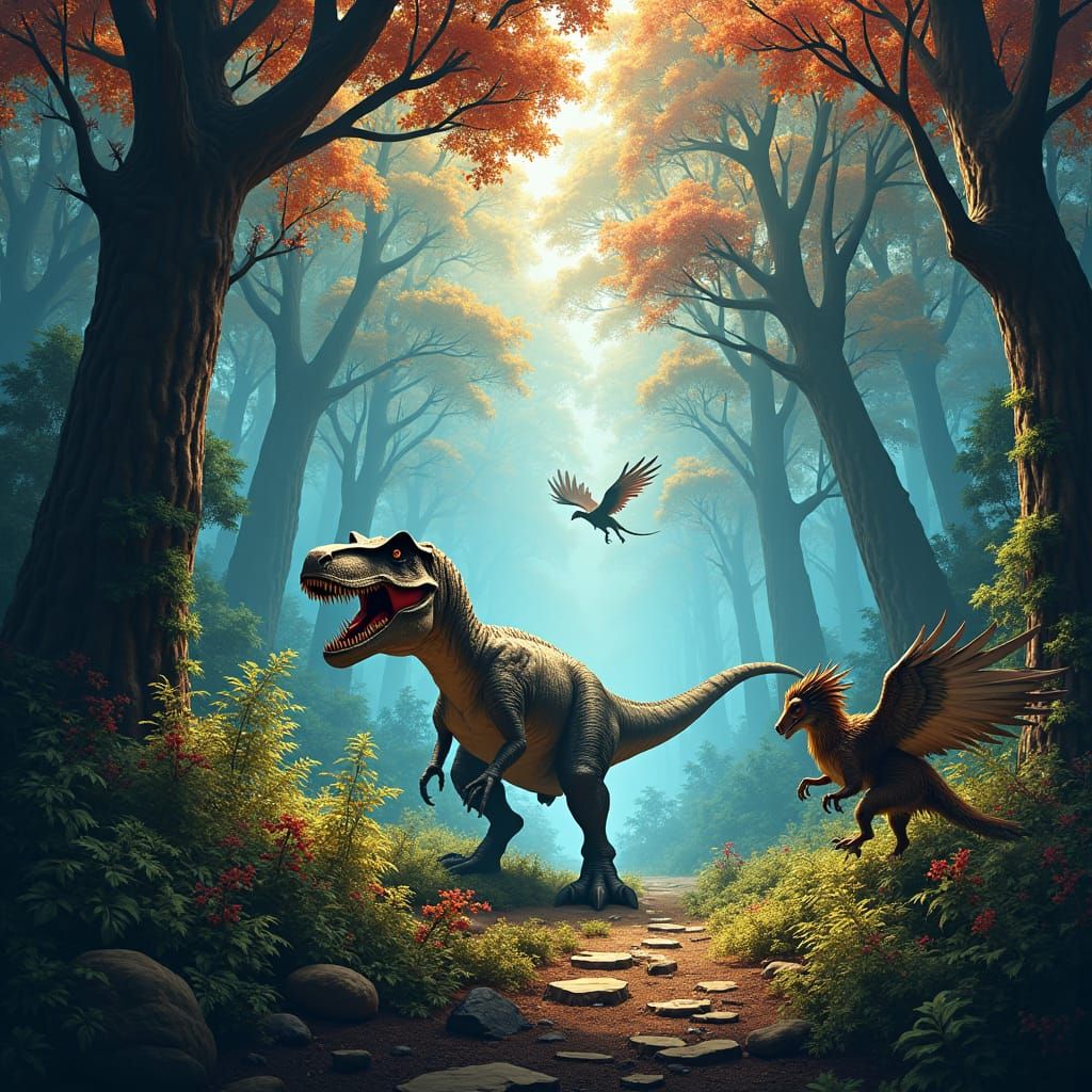 Primeval Forest with T-Rex and Griffin