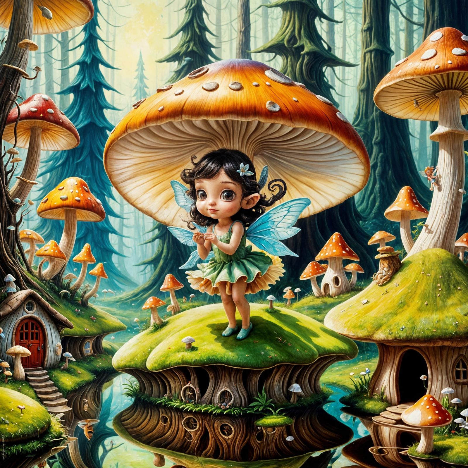 Fairy in Mushroom Village, Surreal Macro Photography