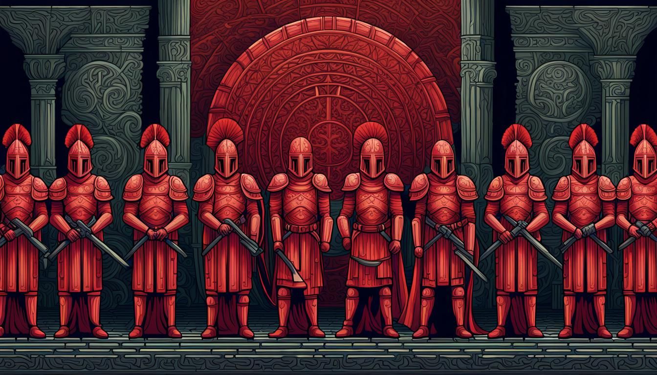 Praetorian Guard in Pixel Art with Fractal Patterns