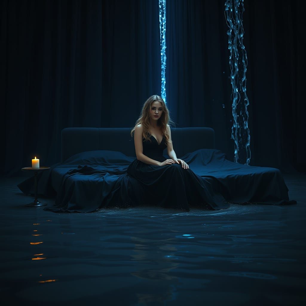 Flooded Tower: Blonde in Ominous Moonlight