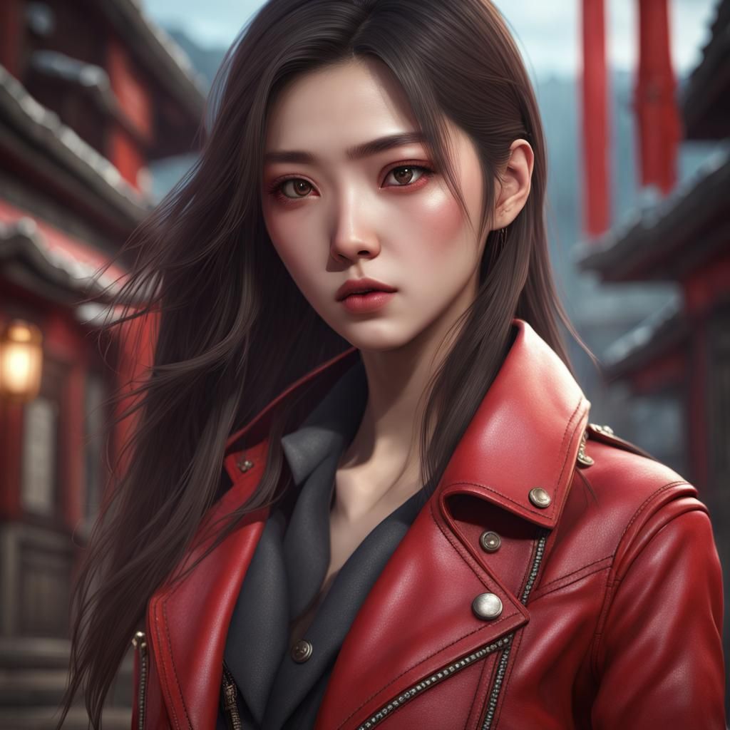 Korean Girl in Red Leather: Fantasy Concept Art