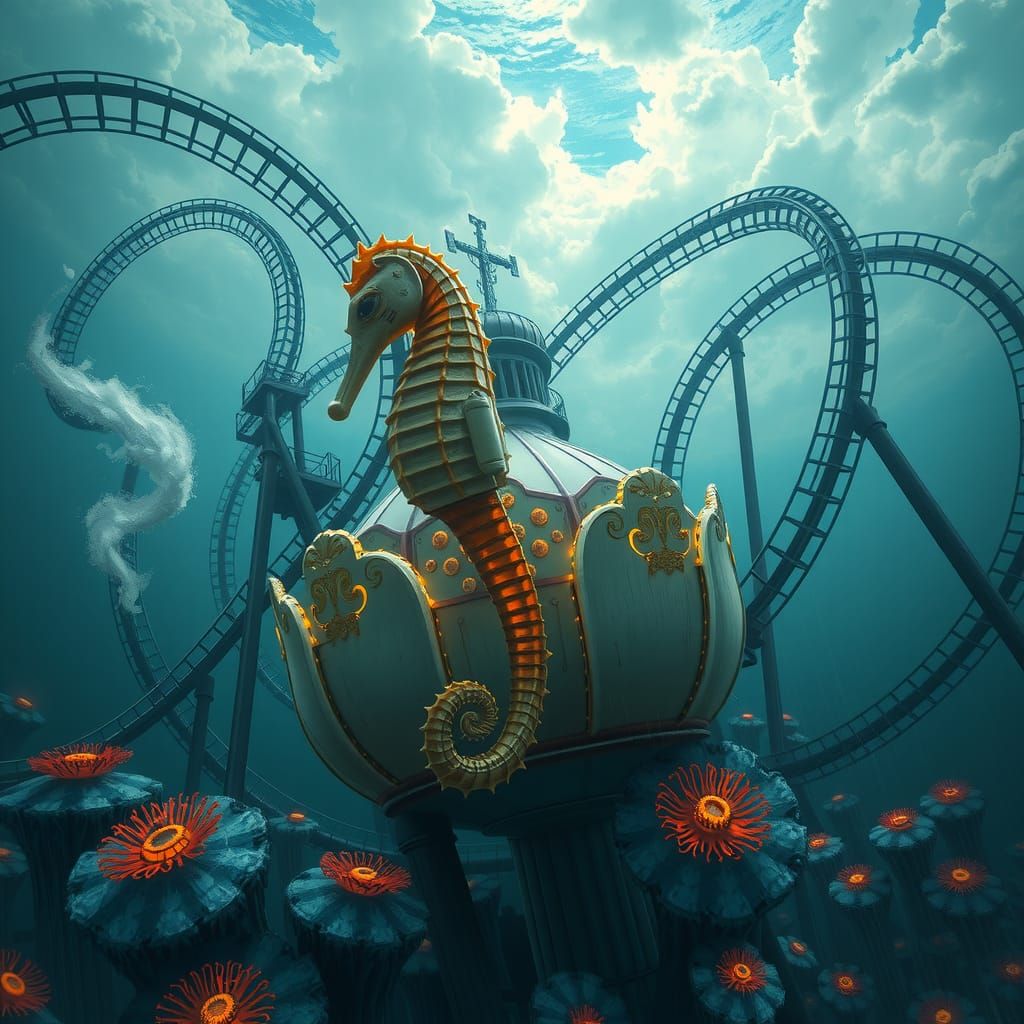 Underwater Amusement Park with Seahorse Carousel