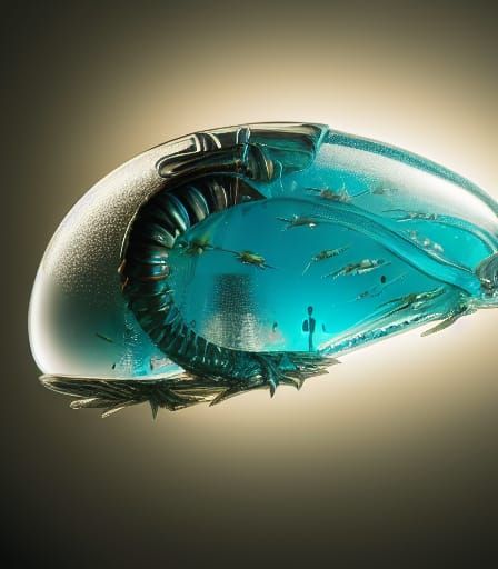 Alien Fish Encased in Crystal Amber: Hyperrealistic Photo