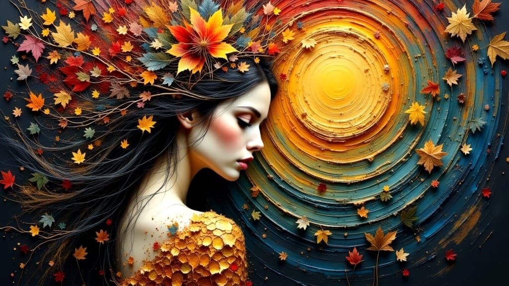 Autumn Goddess in Vibrant, Textured Style