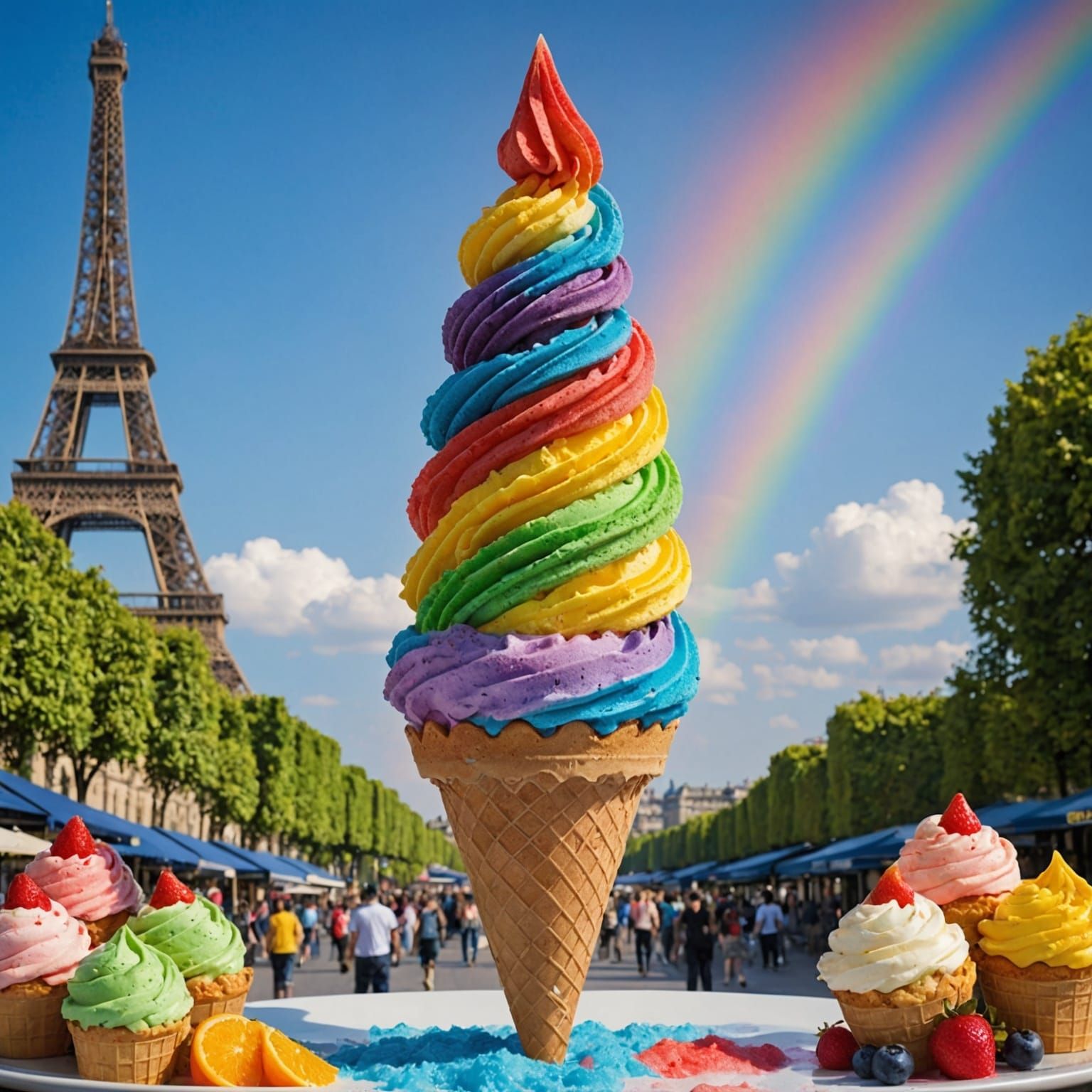 Eiffel Tower with Rainbow Ice Cream Cone