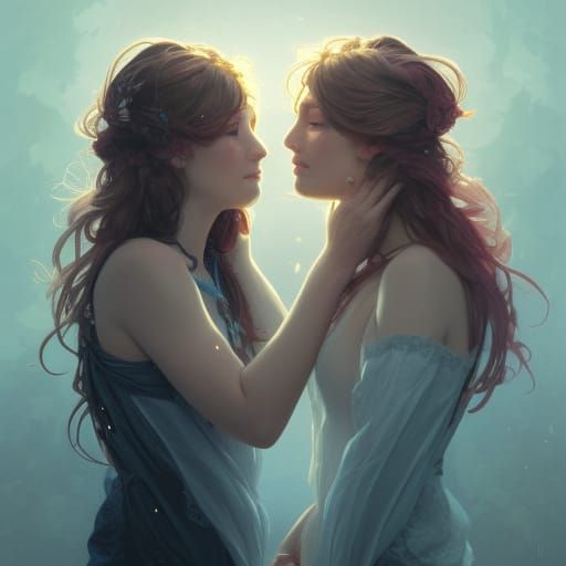 Romantic Portrait of Two Lovers in Art Nouveau Style