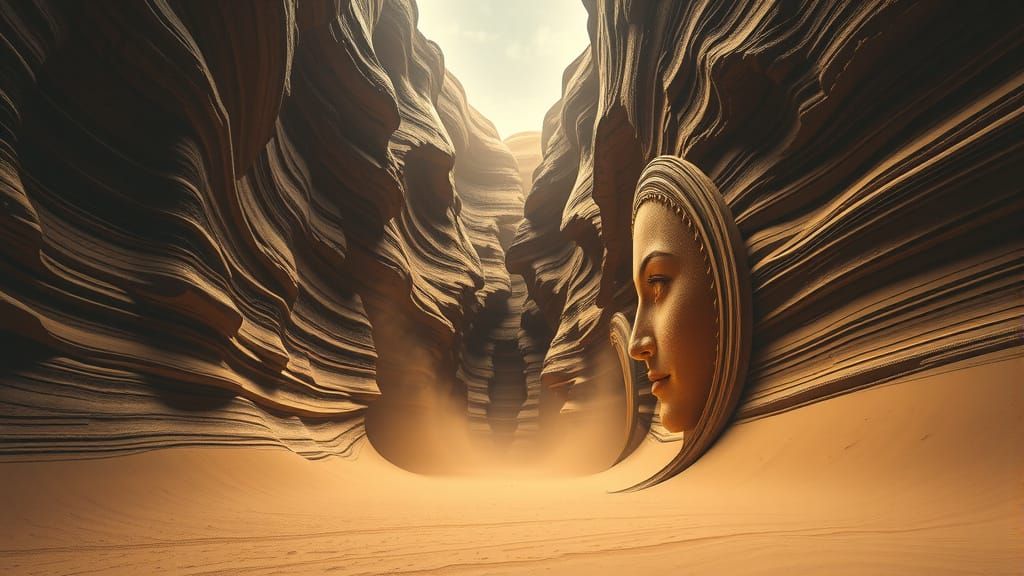 Desert Canyon Sandstorm Carves a Woman's Face