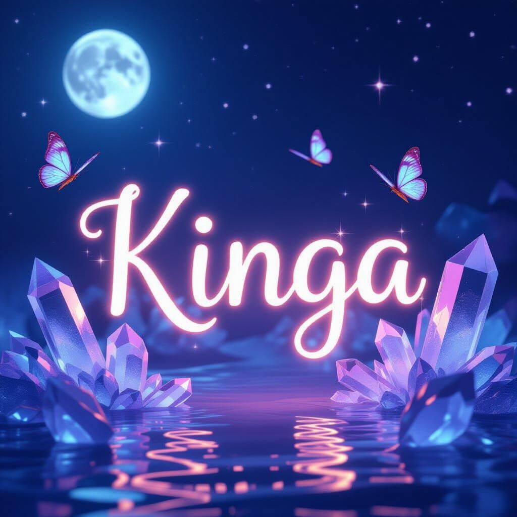Ethereal Name KINGA Among Crystals in Moonlight