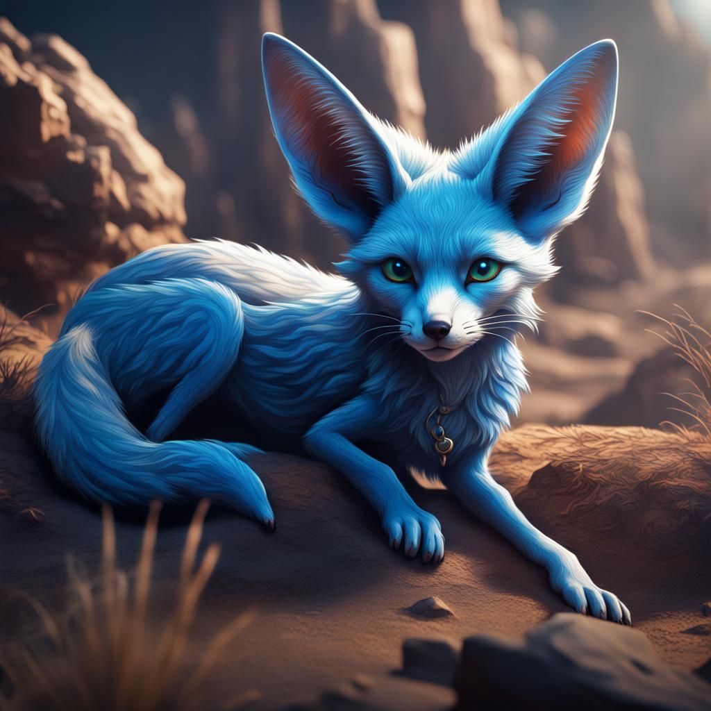 Blue Fennec Fox in Detailed Matte Painting