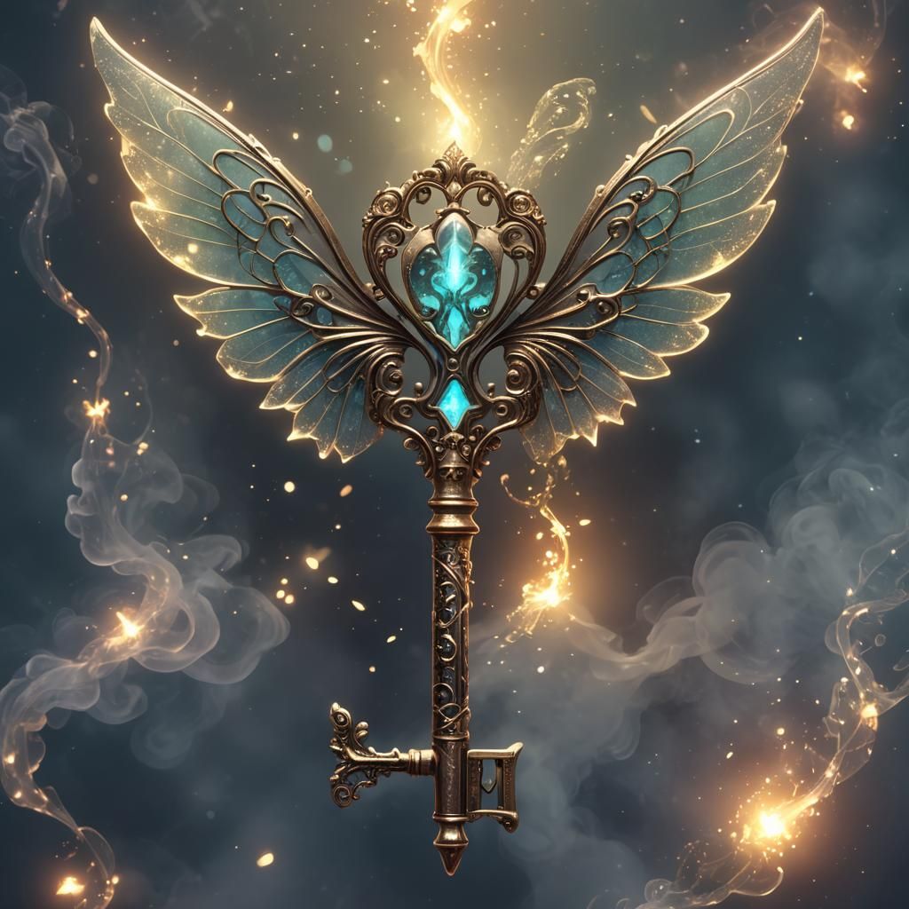 Magical Fairy Key with Ornate Glowing Wings