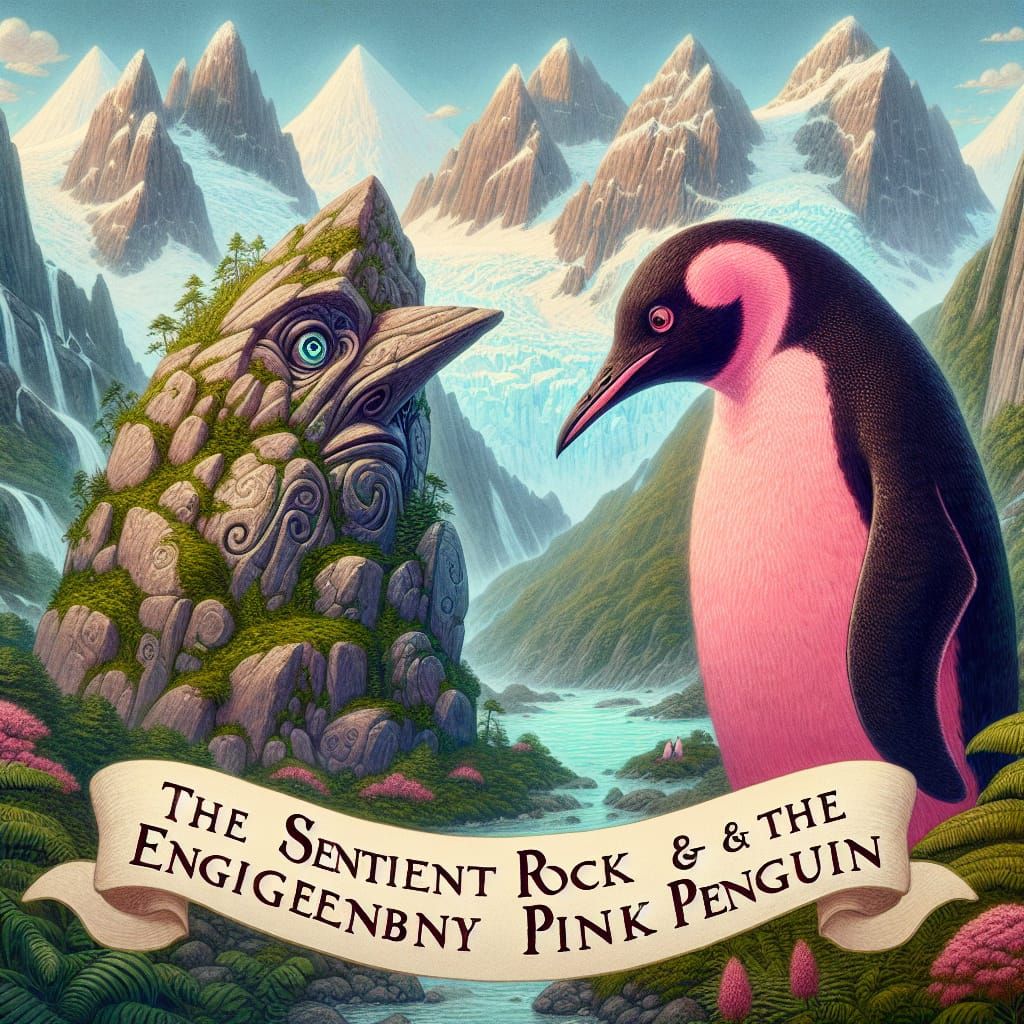Sentient Rock and Pink Penguin Romantic Novel Cover