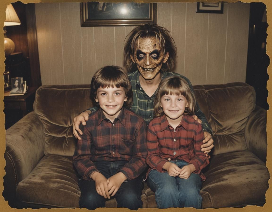 Retro 80s Polaroid: Childhood Nostalgia and Looming Horror