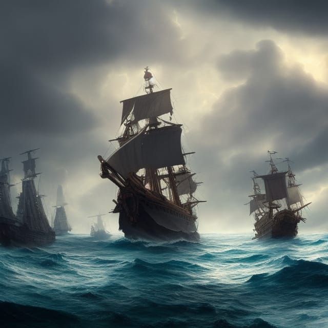 Epic Pirate Ships in Dark Fantasy Style