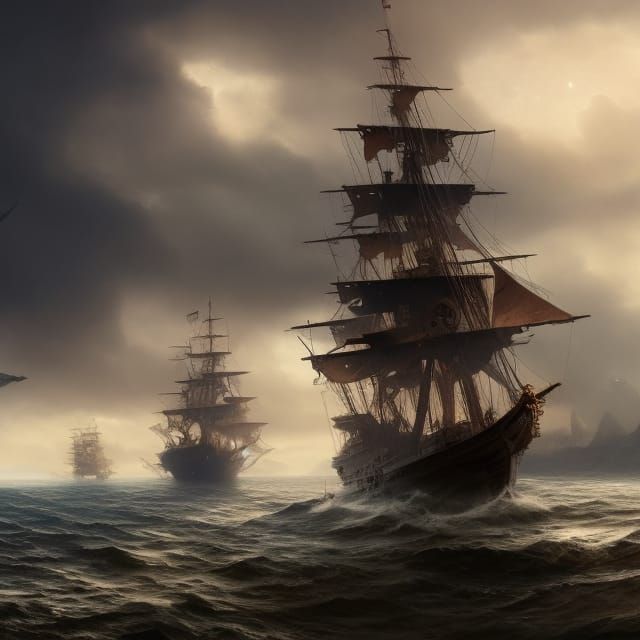 Epic Pirate Ships in Dark Fantasy Style