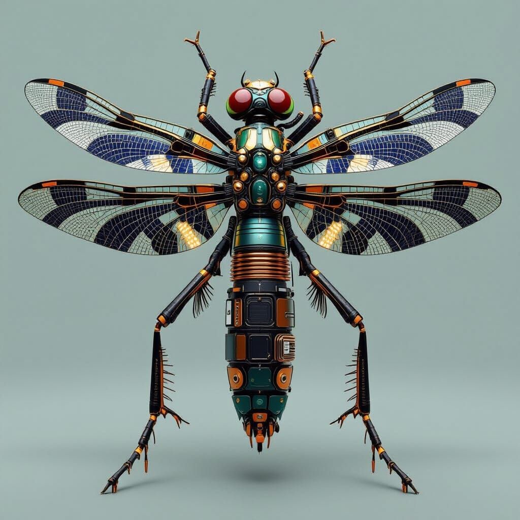 Cybernetic Dragonfly with Solar Cell Wings