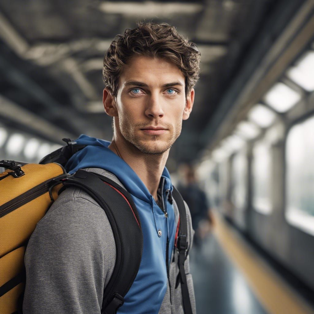 Portrait of Young Man Arriving by Train
