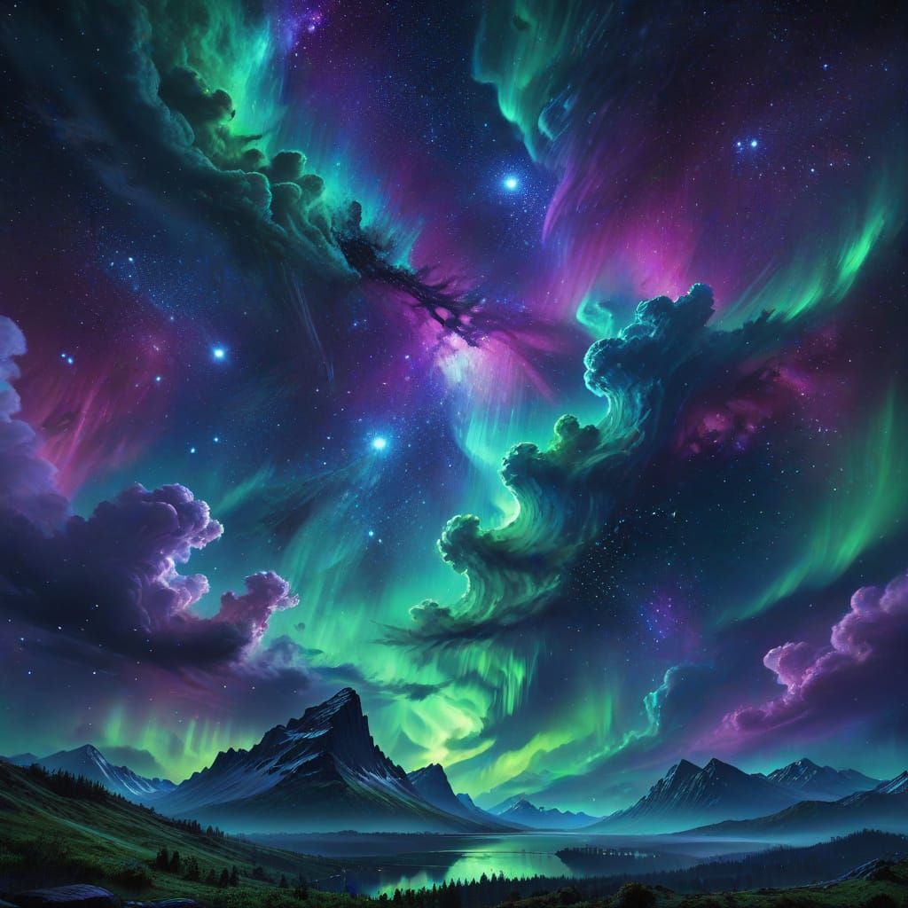 Vibrant Cosmic Night Sky with Nebula and Stars