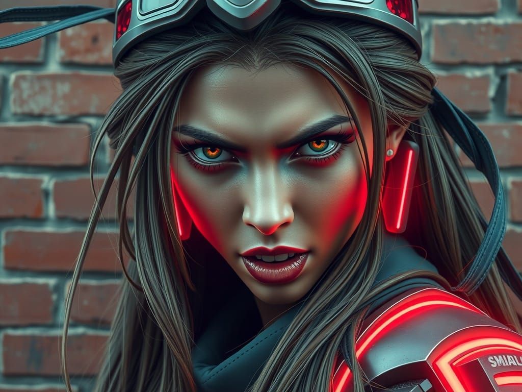 Neon Ninja Queen Portrait in Futuristic Style
