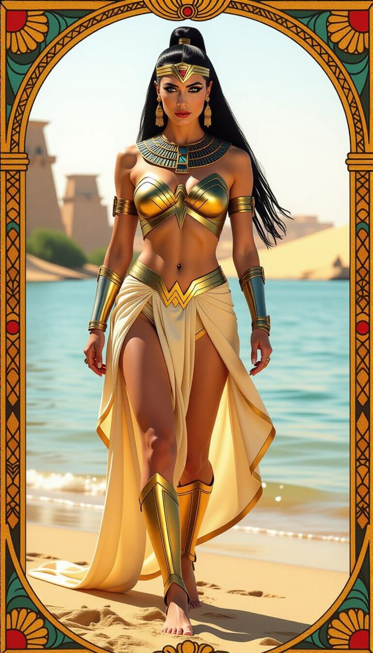Wonder Woman as Cleopatra on Nile Beach, Luxurious Egyptian ...