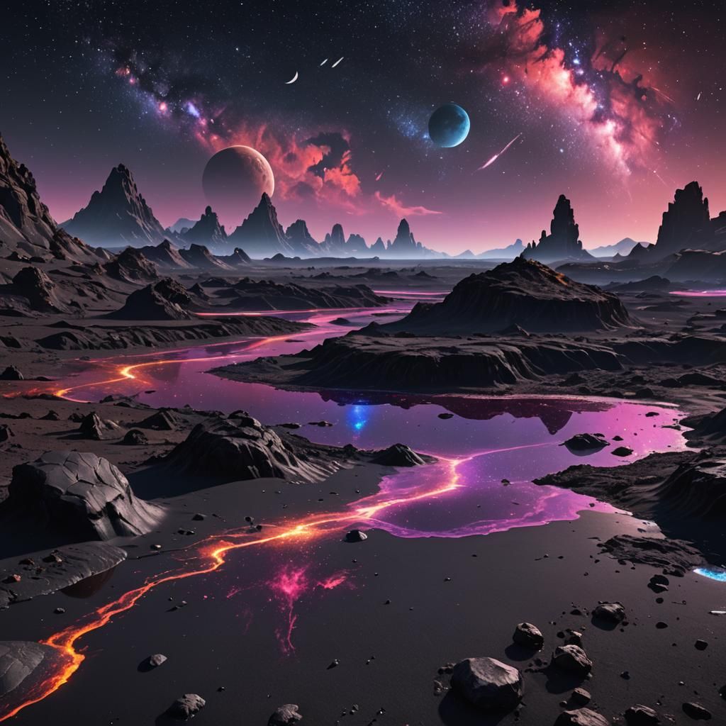 Dark Alien Landscape with Neon Lights