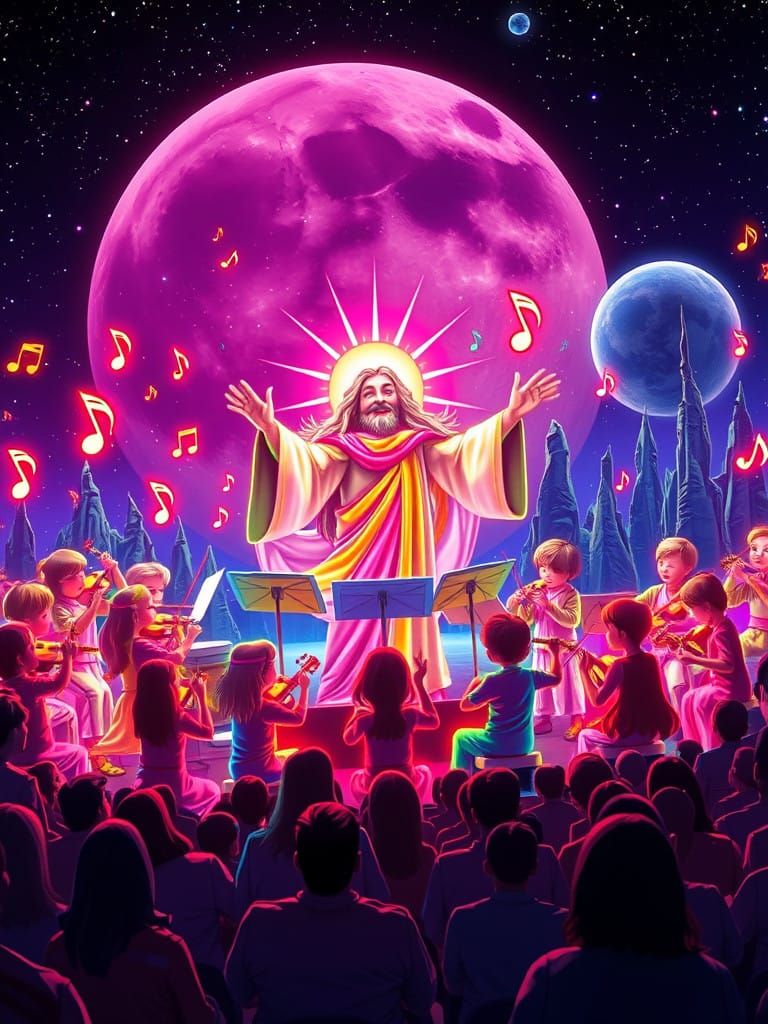 Breathtaking Cartoon Orchestra in Vibrant Midnightsky
