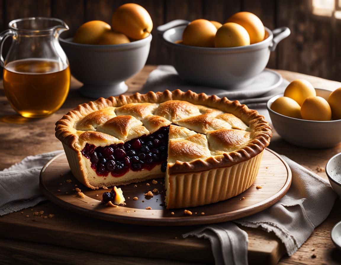 Freshly Baked Pie with Flaky Crust: An Oil Painting