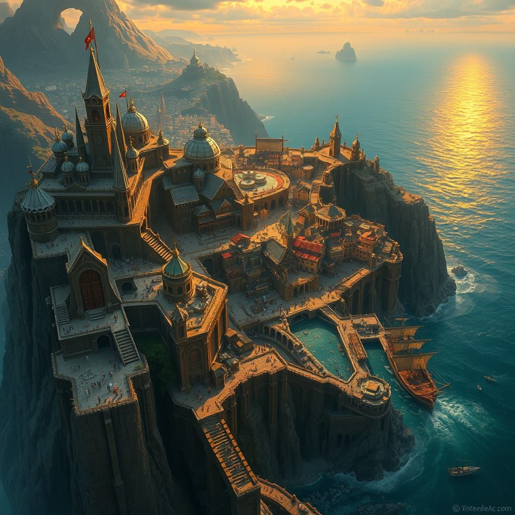 Surreal High-Fantasy Cityscape with Dragon-Inspired Architec...