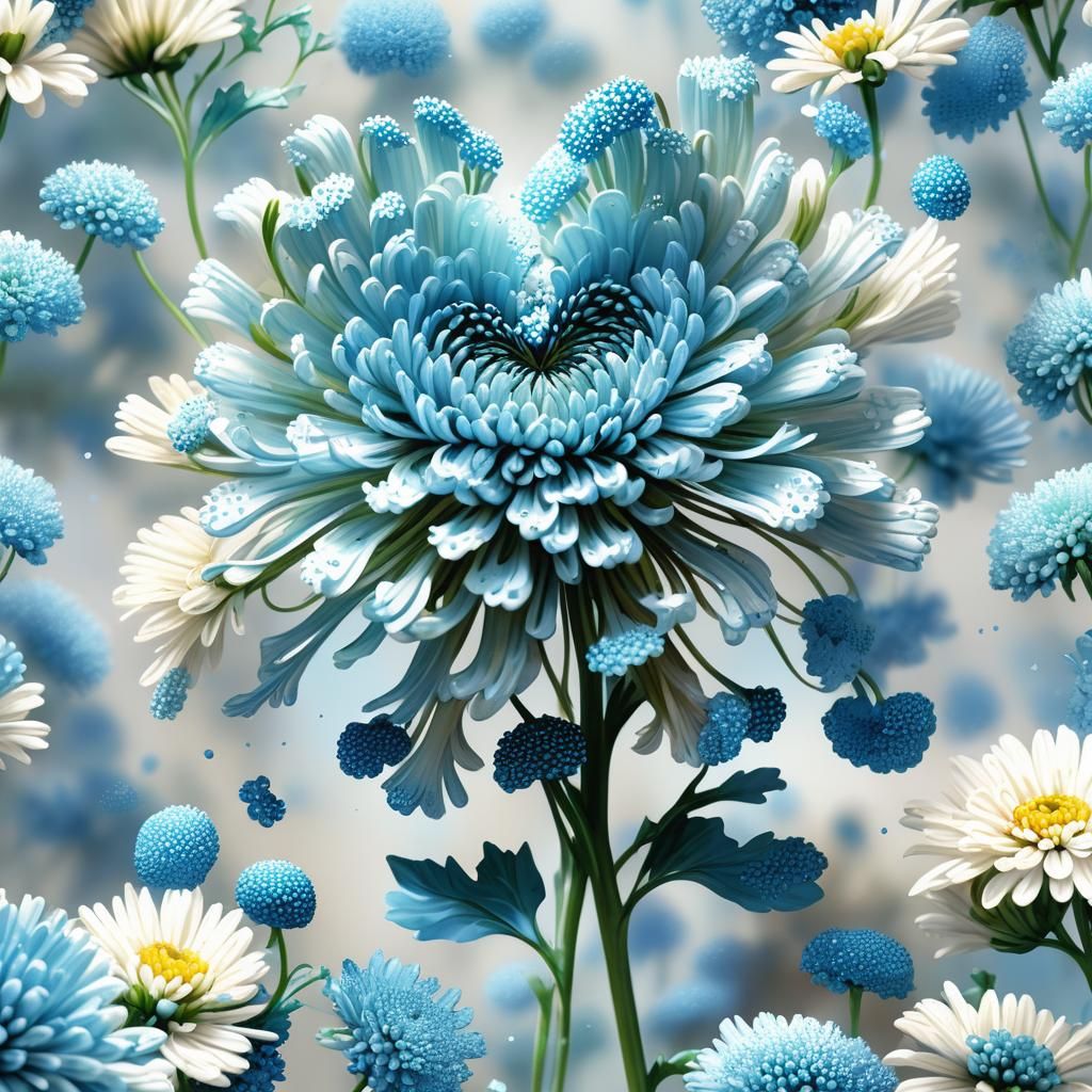 Chrysanthemum and Heart in Pointillism Style