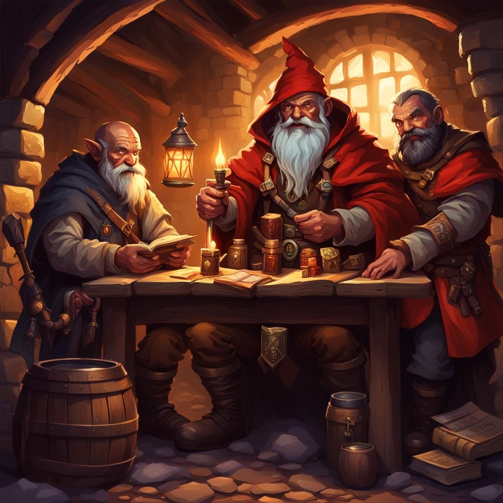 D&D Party in Tavern, Sinister Art by Rutkowski