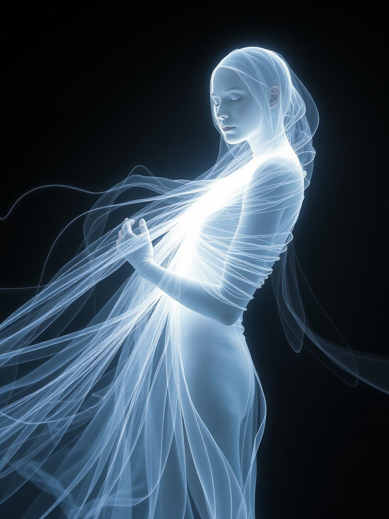 Iridescent Bioluminescent Woman in Laser Light