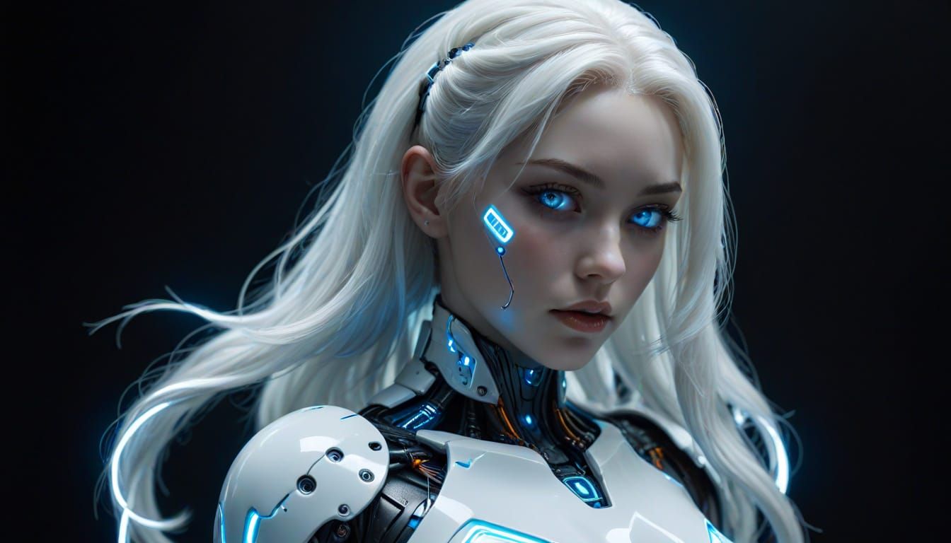 Cyberpunk Android Pin-Up with Glowing Eyes