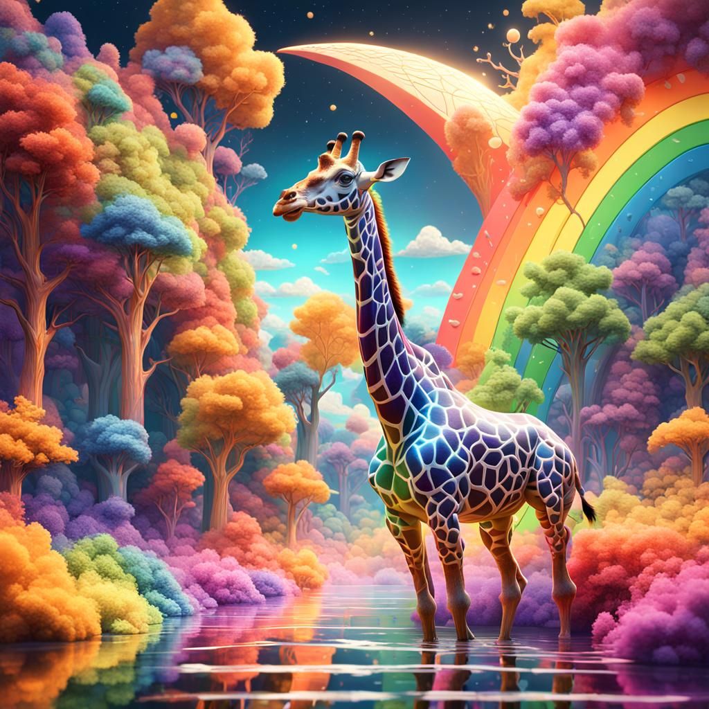 Rainbow Air Giraffe: Detailed Fantasy Concept Art
