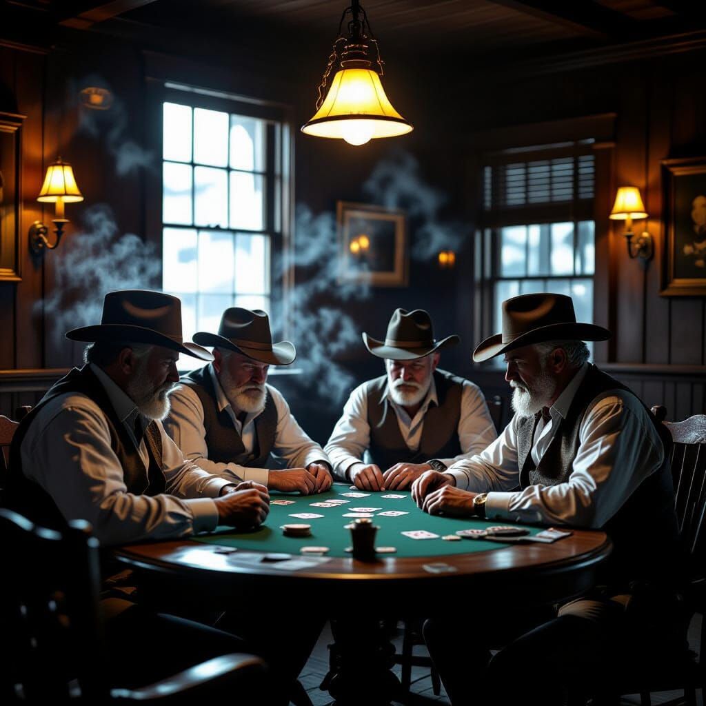 Tense Poker Game in Old West Saloon