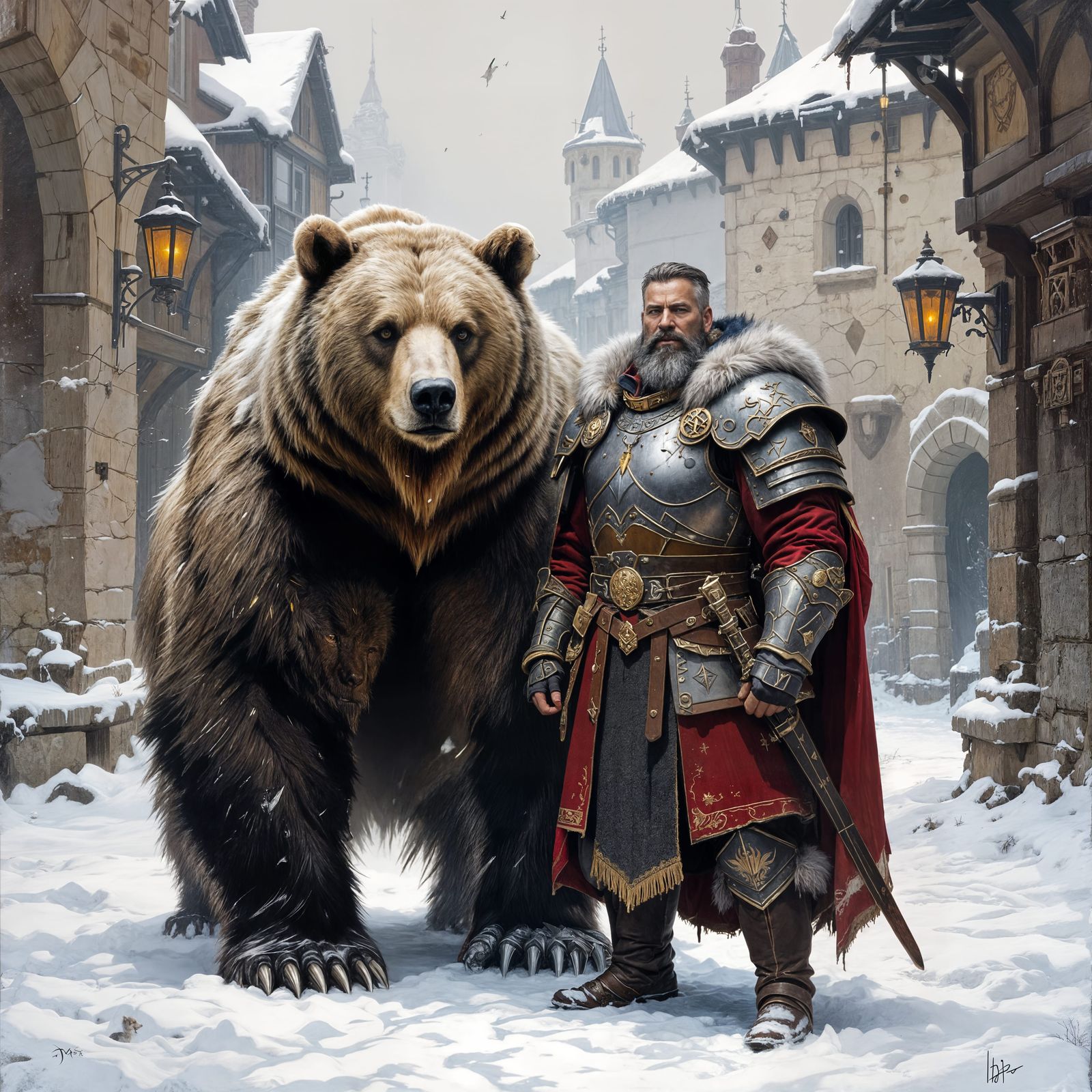 Warlord and War Bear Ceremonial Oil Painting Portrait