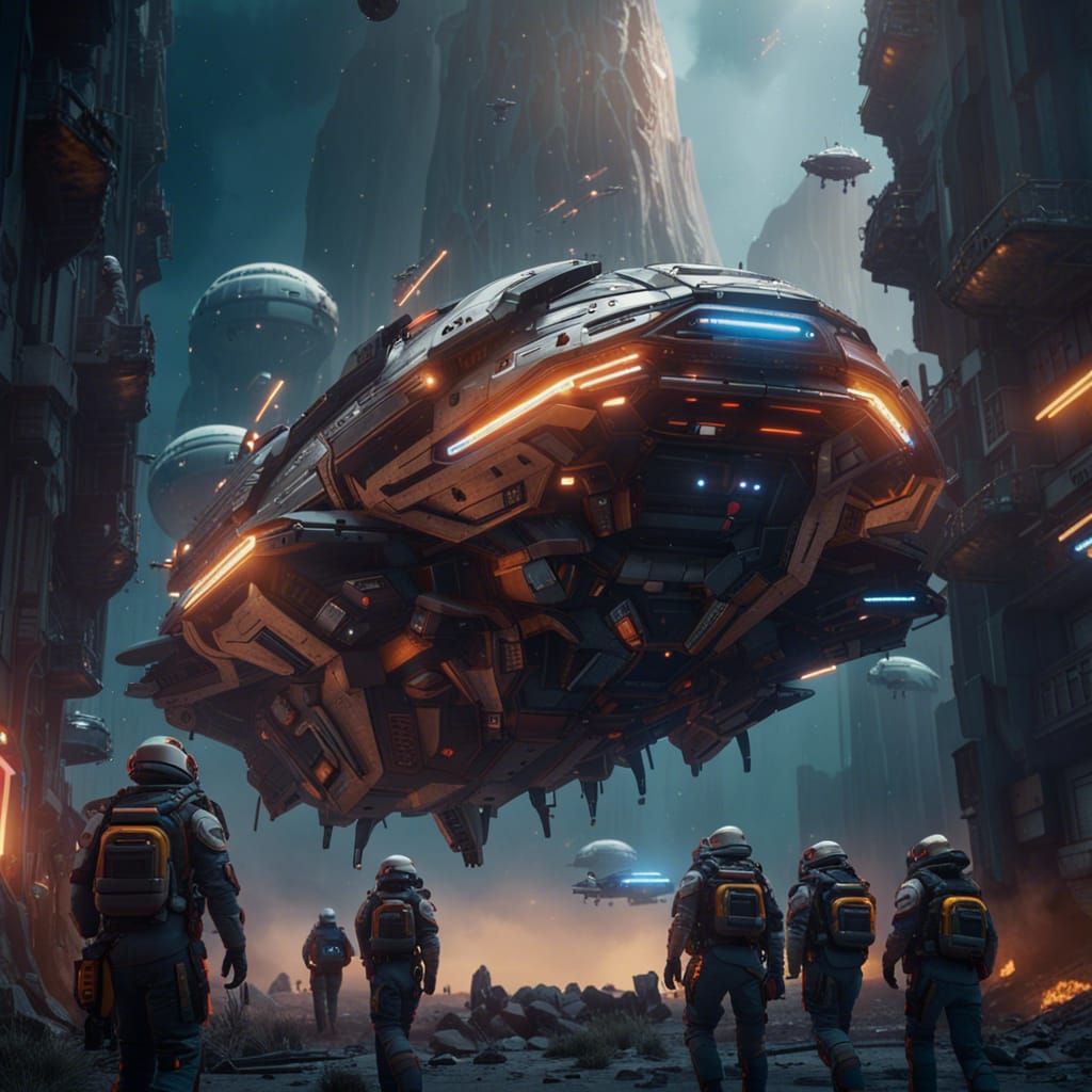 Sci-Fi Soldiers Deploying from Spaceship: Detailed Matte Pai...