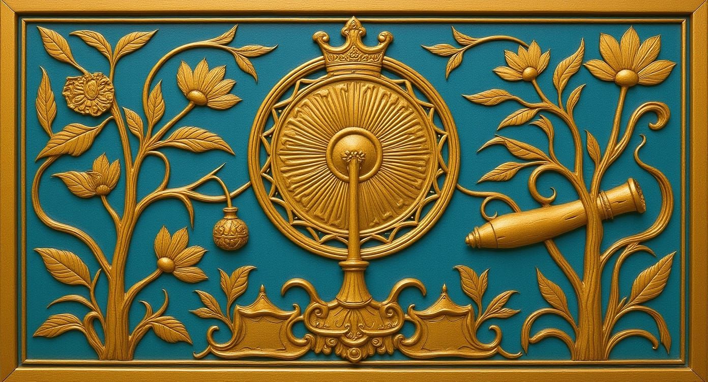 Biophilic Art Nouveau Relief in Jade, Copper, Wood