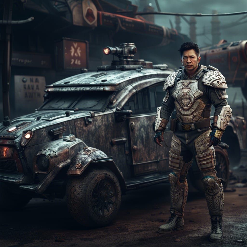 Dark Future Car Combat Driver in Retro Armor