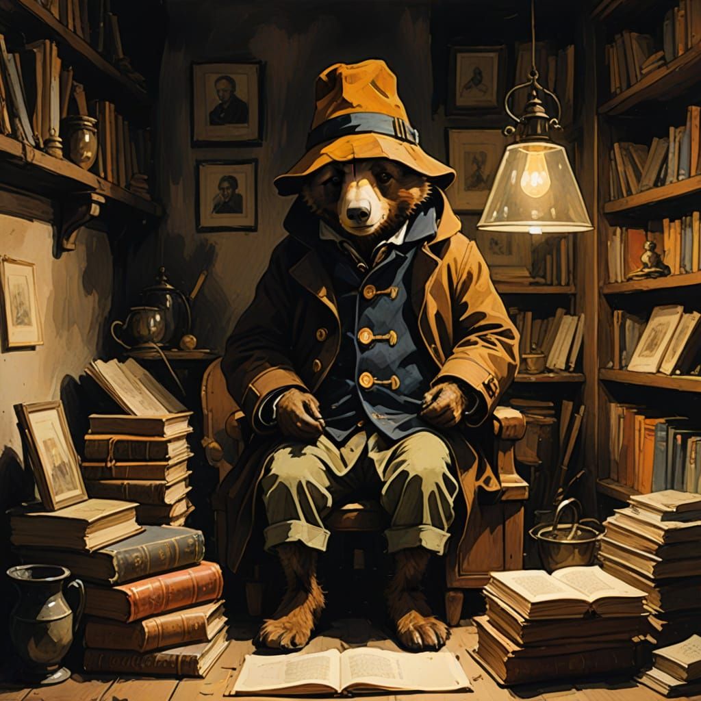 Paddington Bear in a Haunting 17th-Century Study
