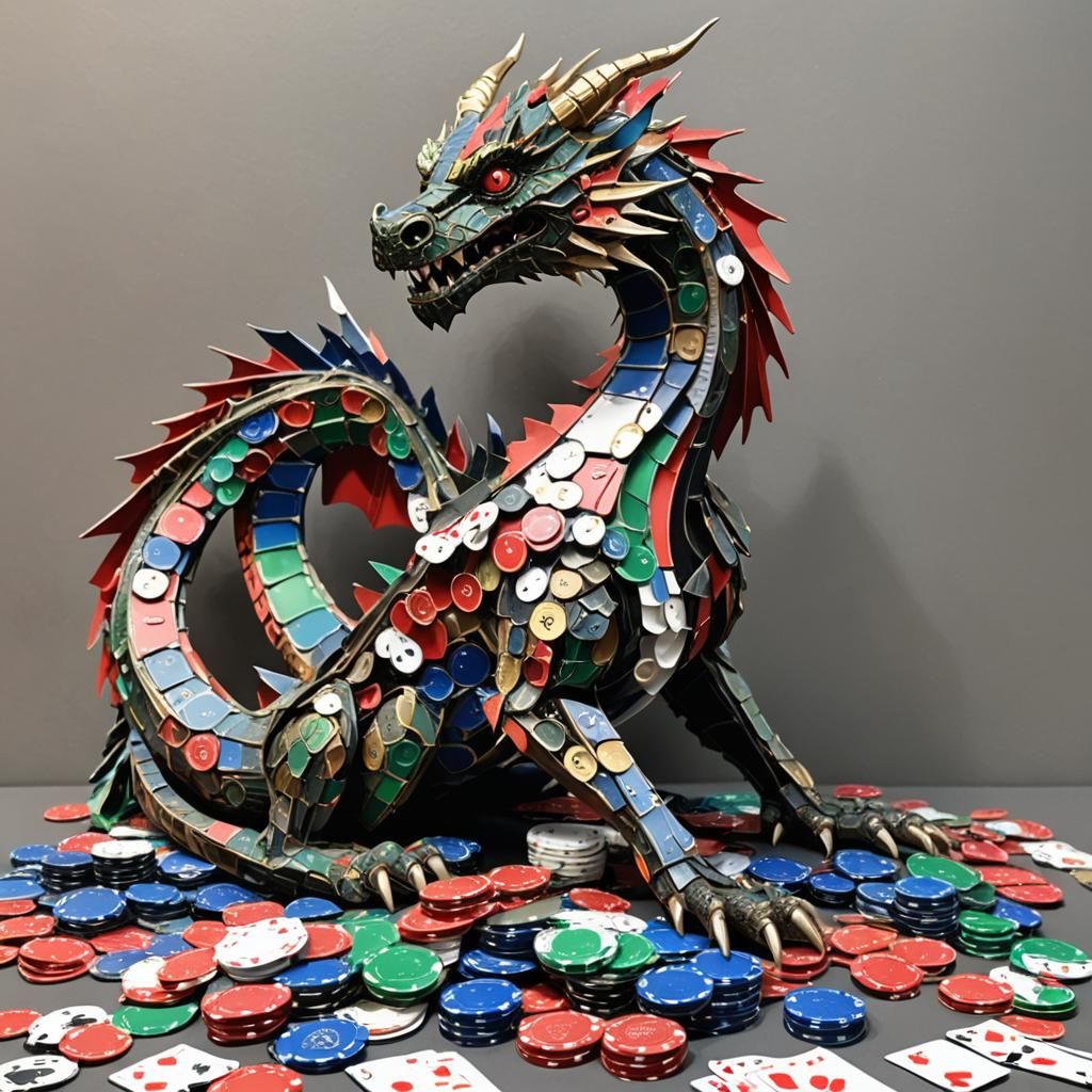 Poker Card Dragon Sculpture