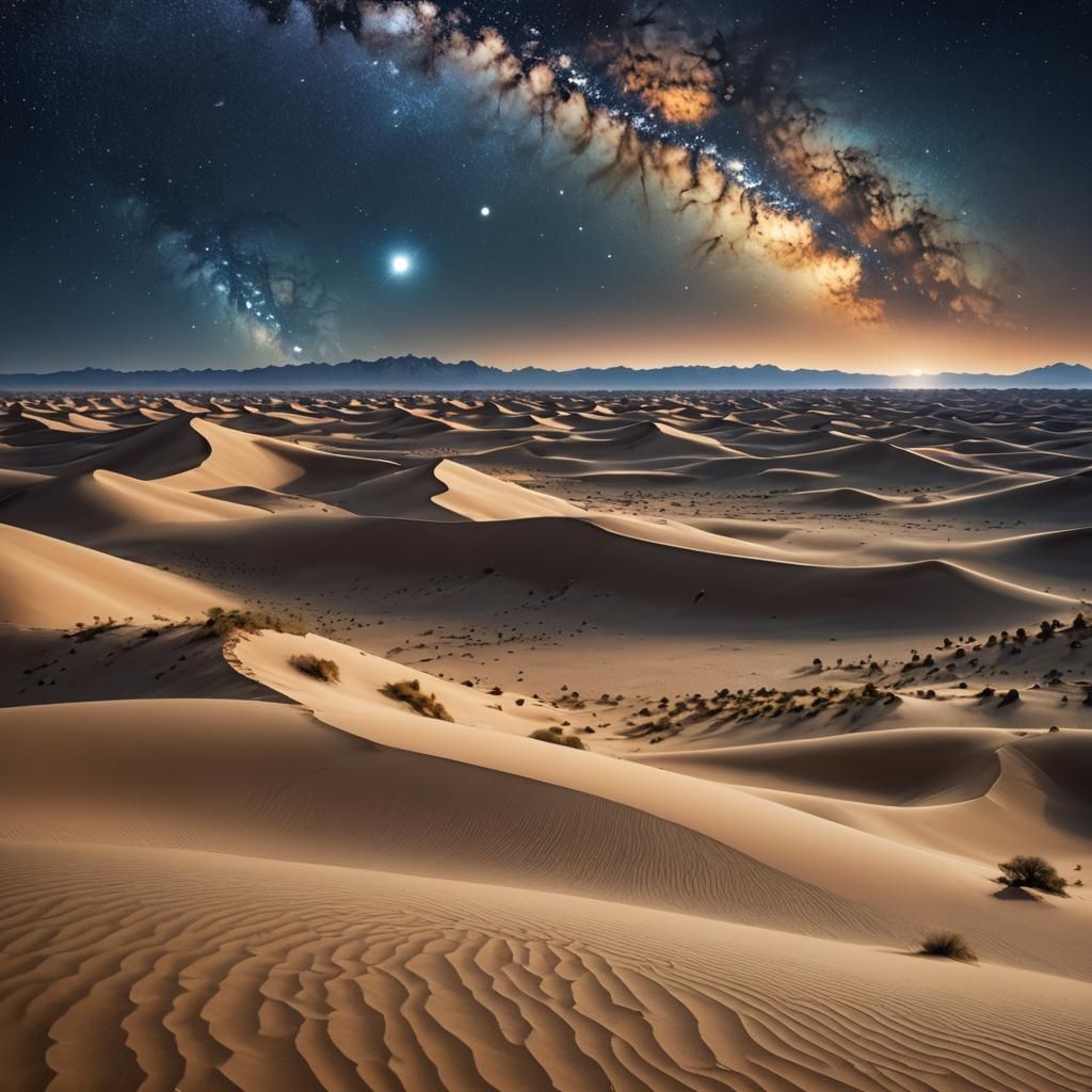Serene Desert Under Starry Sky: Fantasy Art