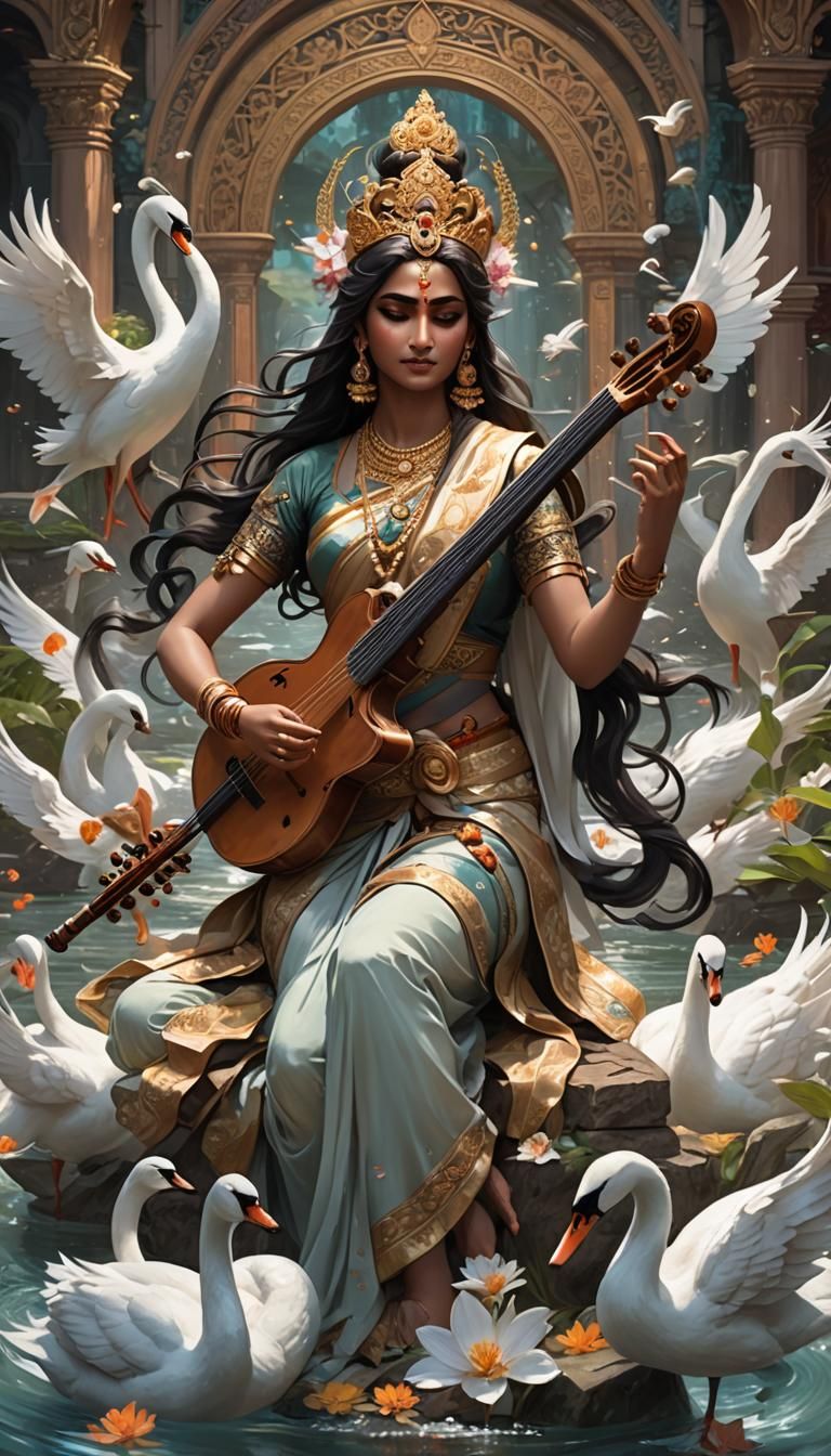 Saraswati on the Ganges, Art Nouveau Portrait