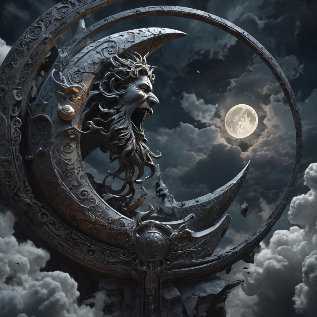 Sky-God Plays with Moon in Dark Fantasy Style
