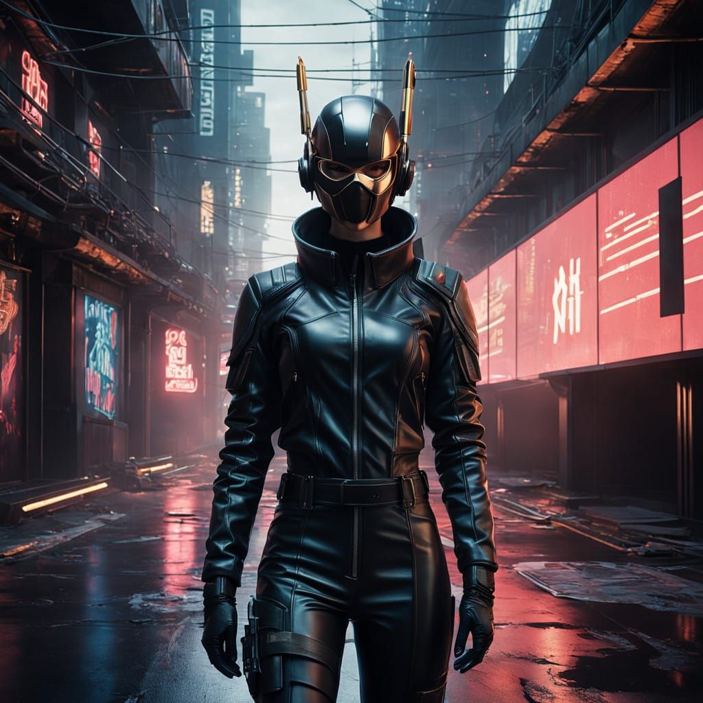 Glowing Crowbar Thief in Cyberpunk Cityscape